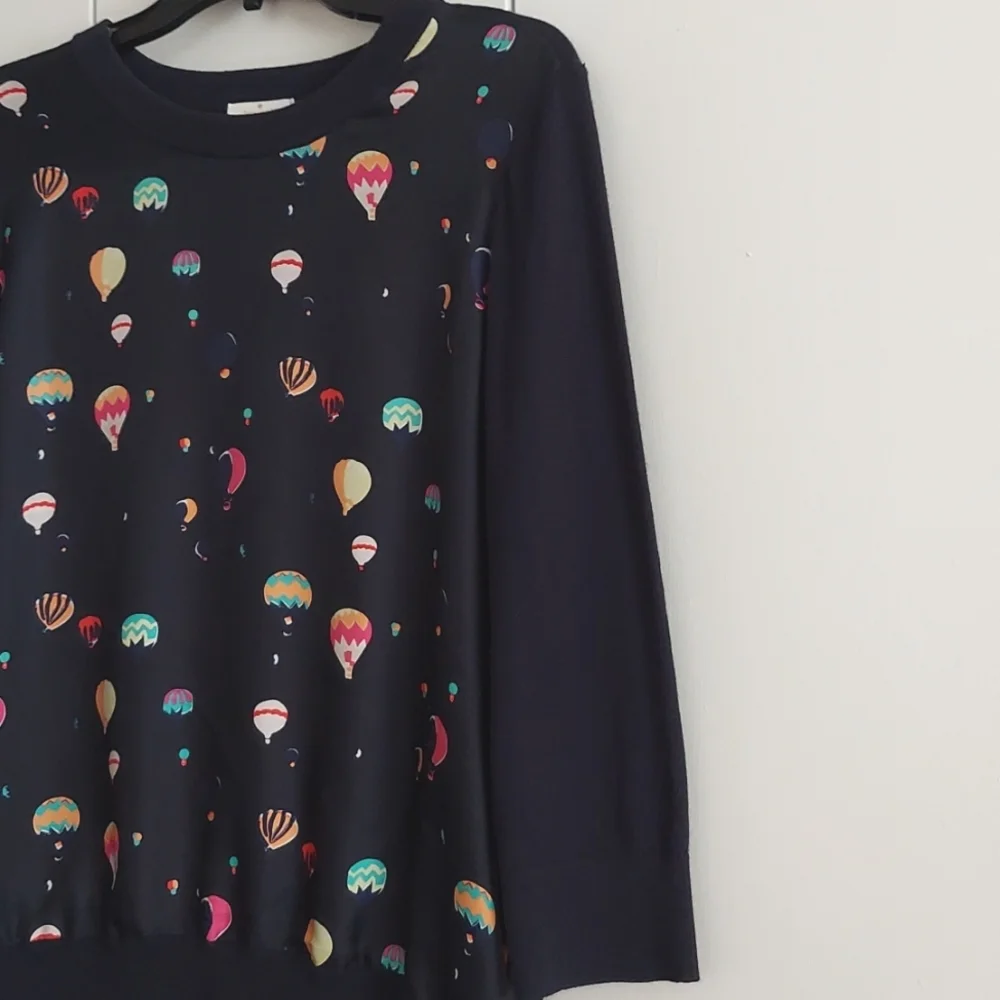 Kate Spade Head in the Clouds Hot Air Balloon Sweater Size Large Blue Multicolor - Picture 6 of 16